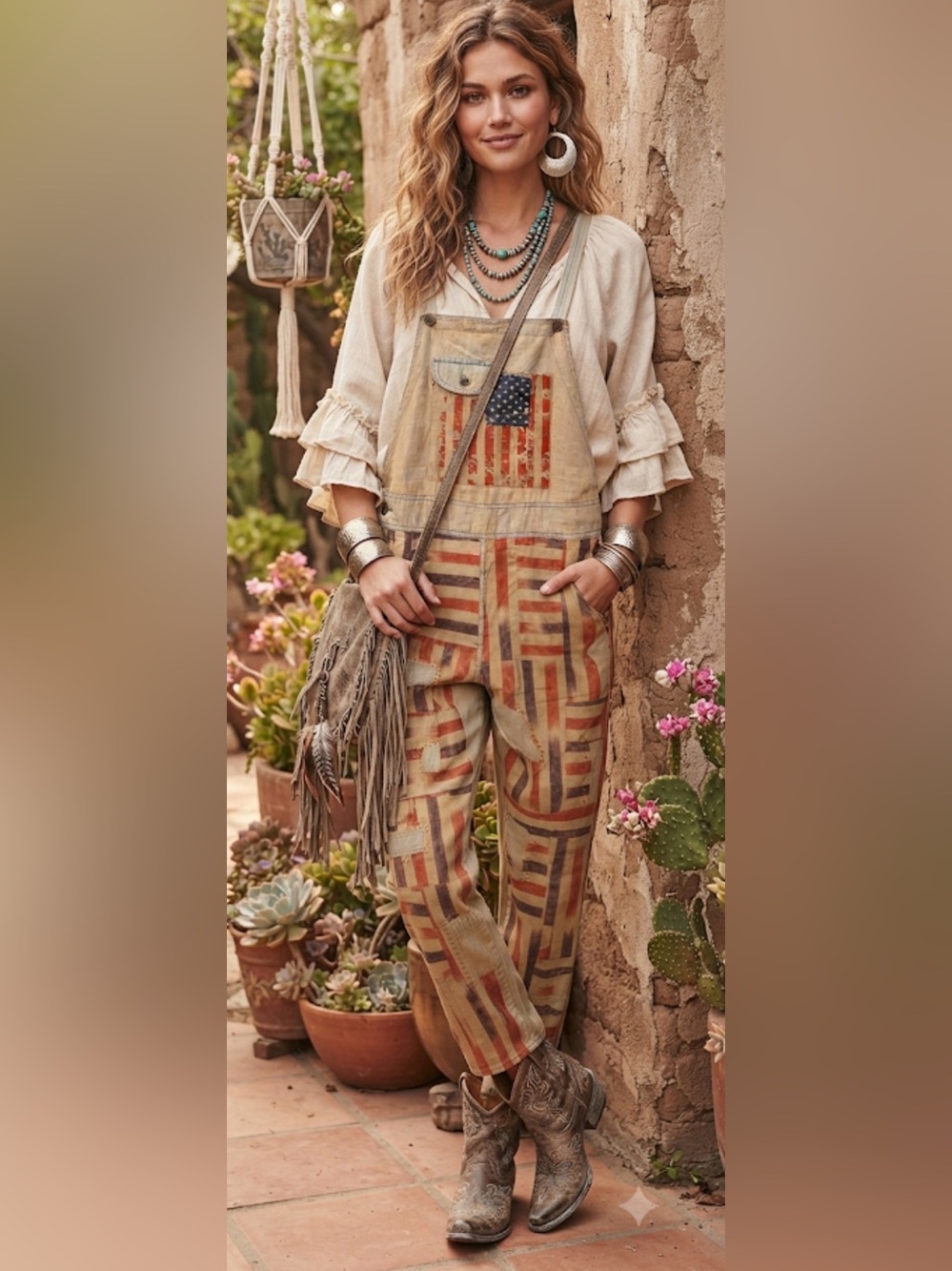 New‼️ PAPER LACE American Flag Patchwork Stripe Utility Boho 🔥 Overalls